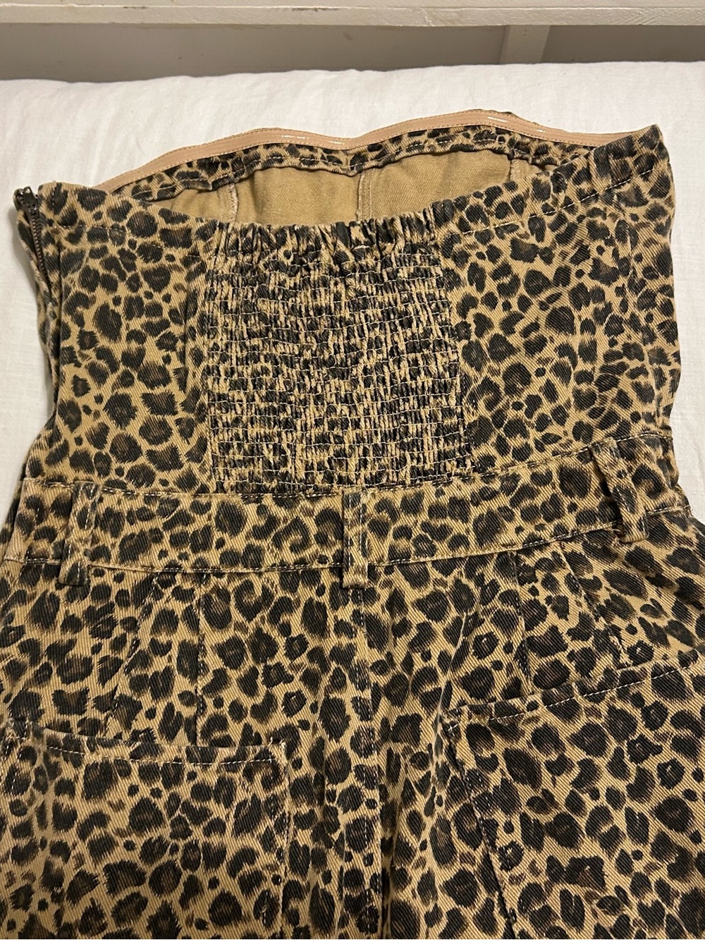 NWT So Me Leopard Print Strapless Wide Leg Denim Jumpsuit Large - Picture 6 of 12